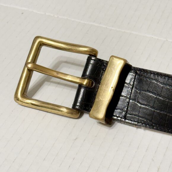 Guess Georges Marciano Vtg 90s Chunky Leather Belt Black Croc Emboss 3058 Sz M